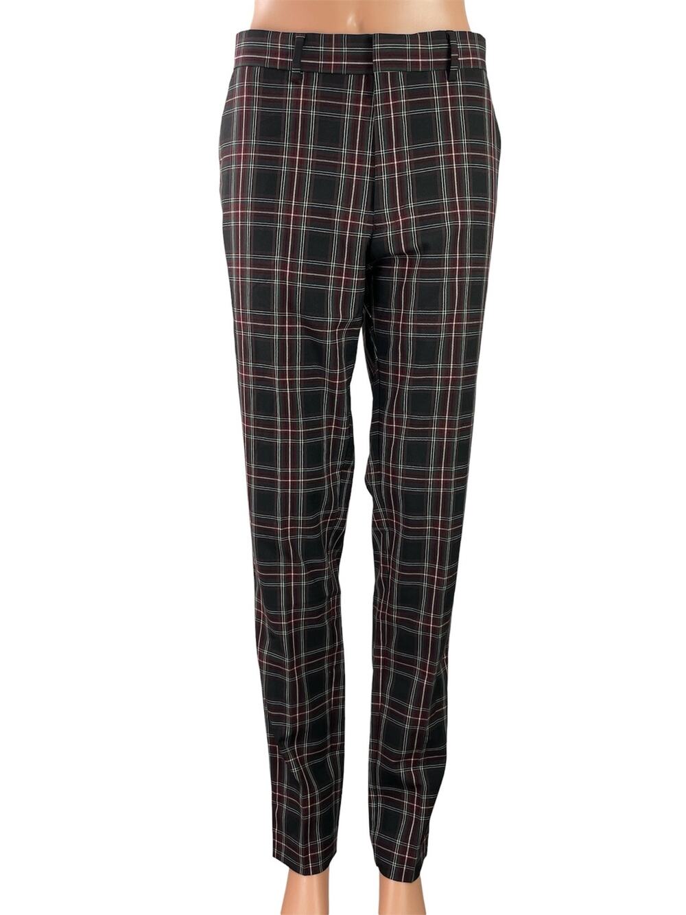 NEW Asos Women's Black Plaid Flannel Check Tapered High Rise Trousers Pants 34